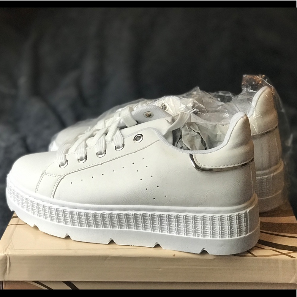 Koi Footwear White Platform Tab Sneakers